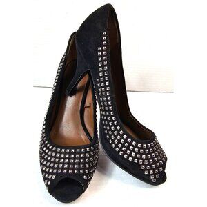 Zara Woman Black Suede Studded Peep Toe Heels Size 38